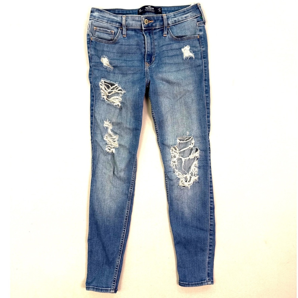 Hollister Mid-Rise Super Skinny Distressed Ripped Jeans Blue W27 L26 5S